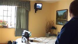 Gavin enjoys Herbie Goes to Monte Carlo on TV while packing his panniers in our luxurious room at the Patrickswell B&B, after a very leisurely start to the day